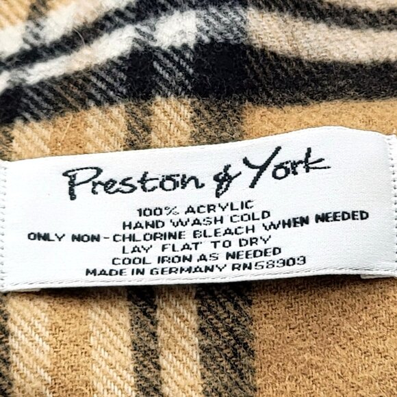 Preston & York Tan Preppy Dark Academia  Plaid Winter Scarf With Fringe - Picture 4 of 8